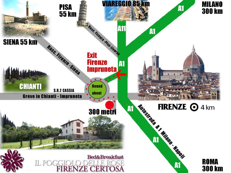 come si arriva al BeB Poggiolo delle Rose